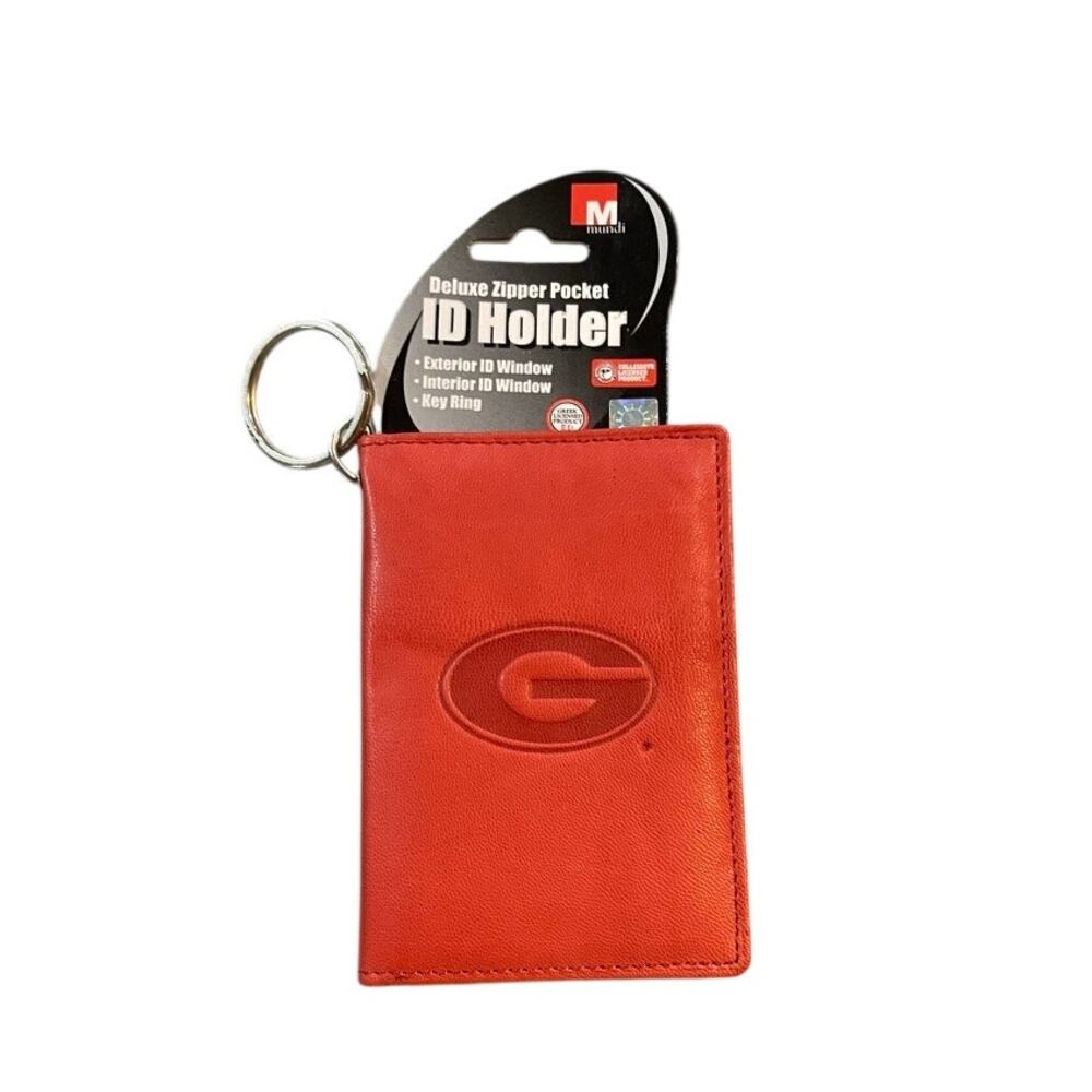 UGA Georgia Bulldogs Leather Folded Wallet w/ Key Ring & ID Window Red NCAA NWT